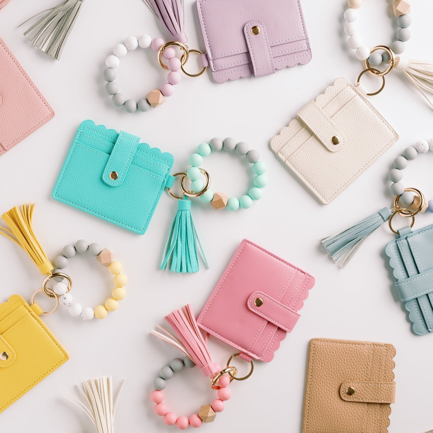 Wallet Wristlet Keychain with ID Pocket | Silicone Bead Ring + Tassel - Girls Trip Goods