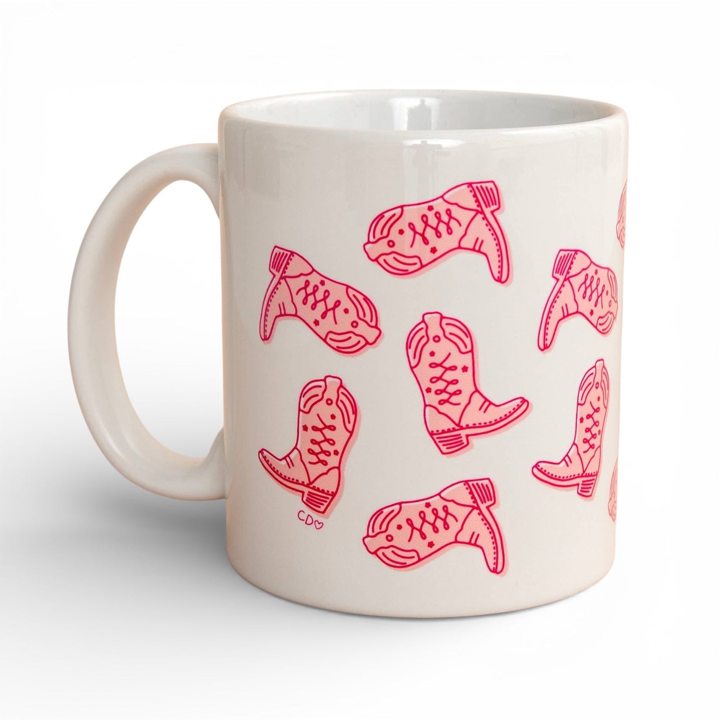 Western Cowgirl Boots Mug - Pink Hand - Drawn Ceramic Coffee Mug 11oz - Girls Trip Goods